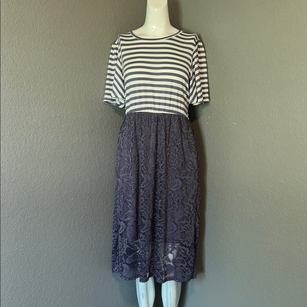Reborn J Black and White Striped Lace Dress